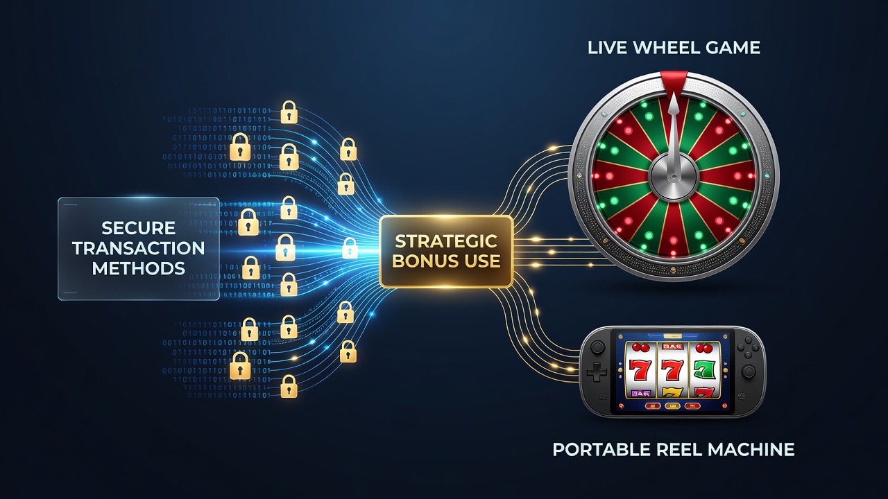 Secure transaction interfaces displayed alongside live wheel interfaces and portable reel devices