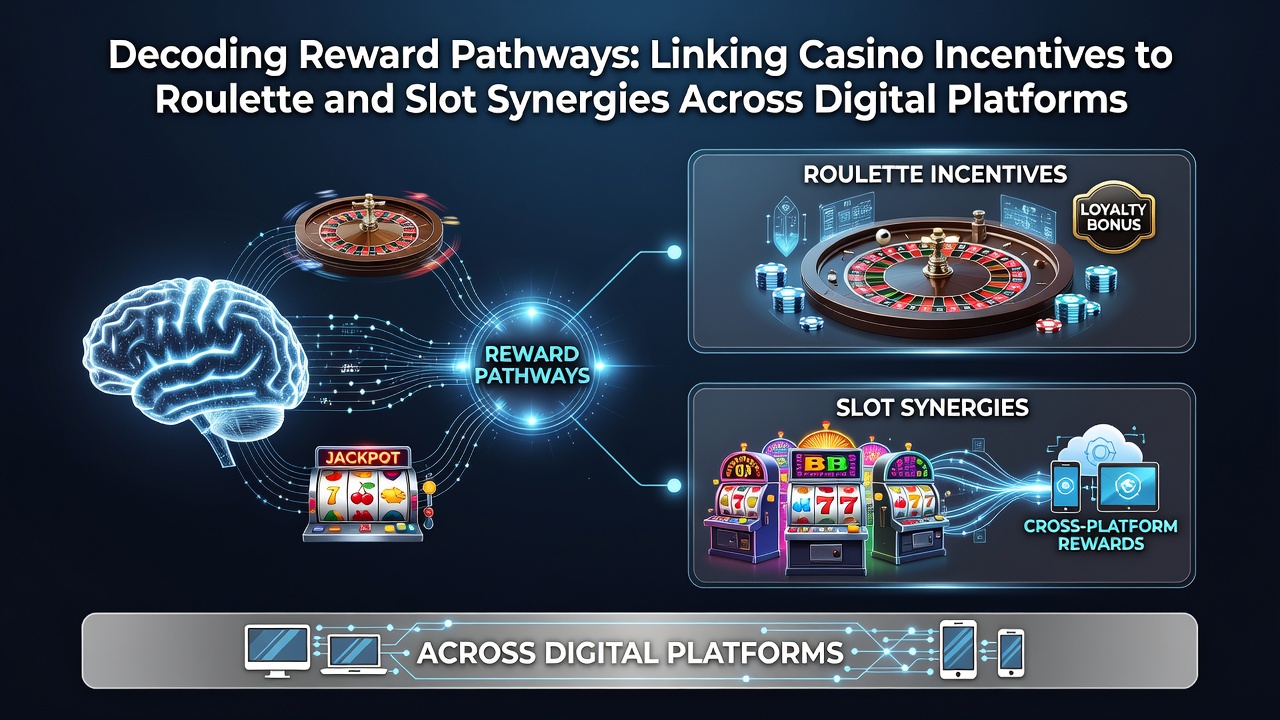 Digital casino interface showing interconnected roulette wheels and slot reels with bonus indicators