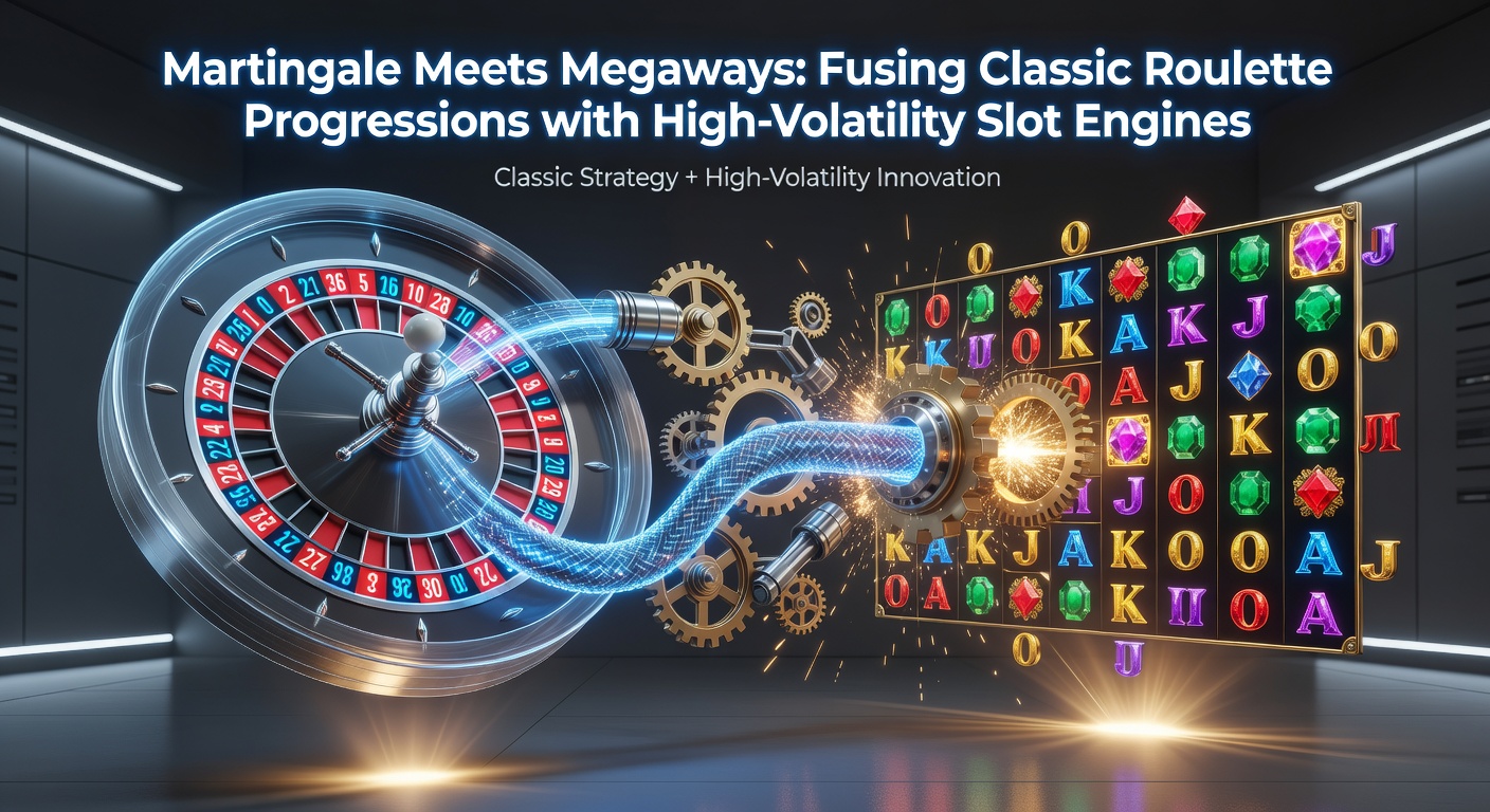 Close-up of a Megaways slot interface with overlaid Martingale bet tracker, showing doubling sequences amid cascading wins and volatility spikes