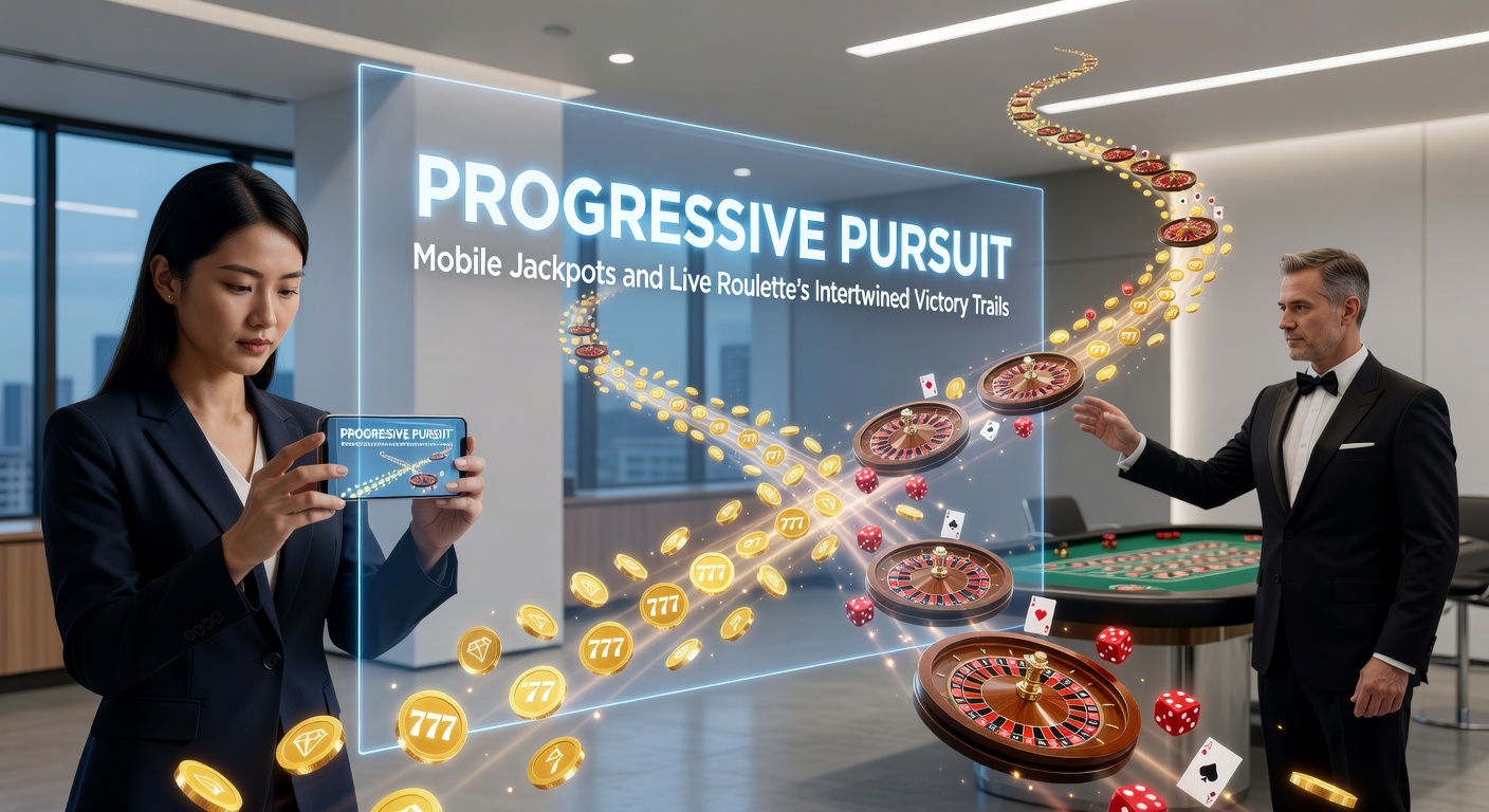Dynamic split-view of a mobile app showing live roulette action syncing with a rising progressive jackpot trail on a casino platform