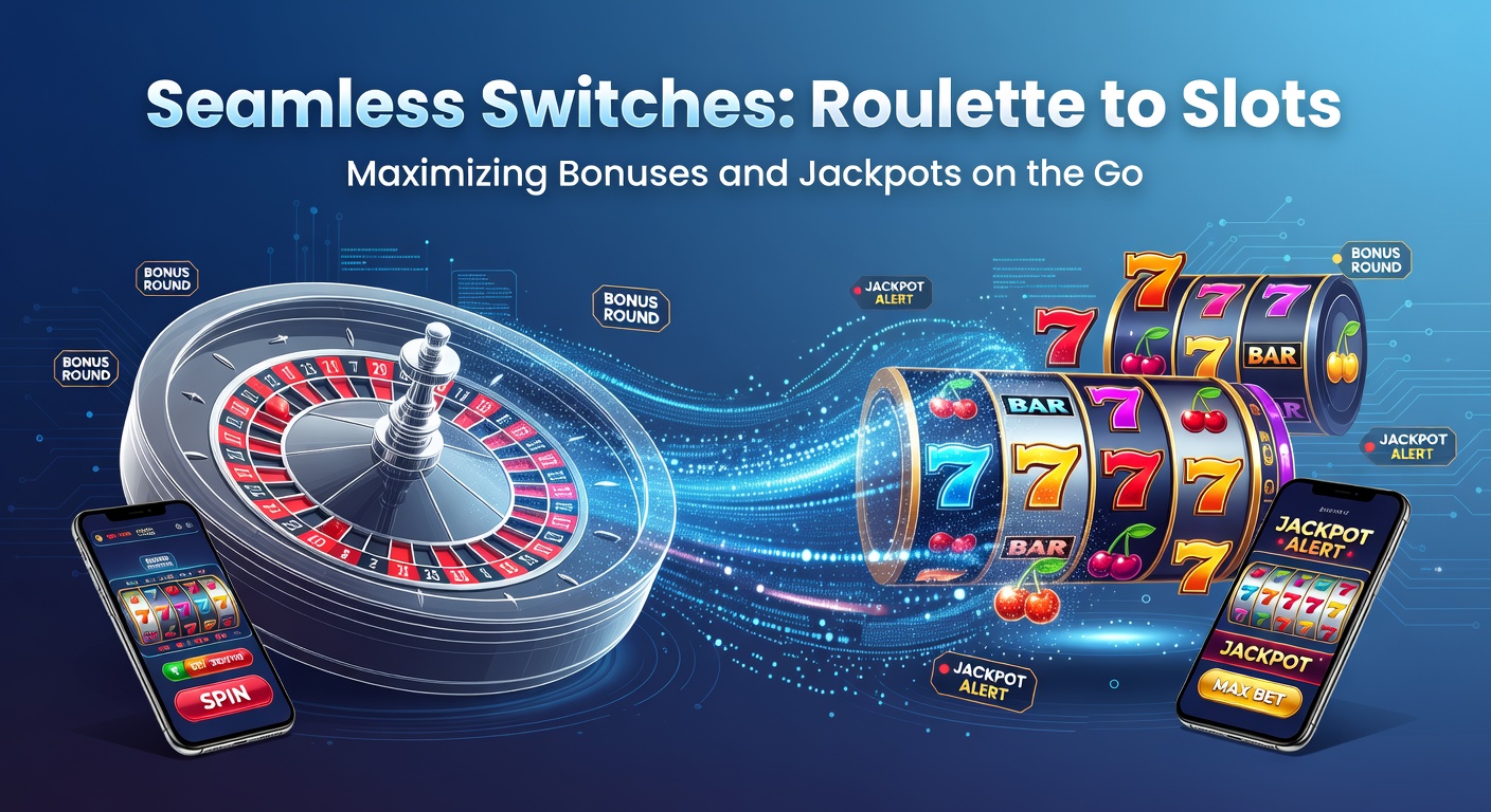 Mobile screen showing roulette wheel transitioning to colorful slot reels with bonus icons glowing