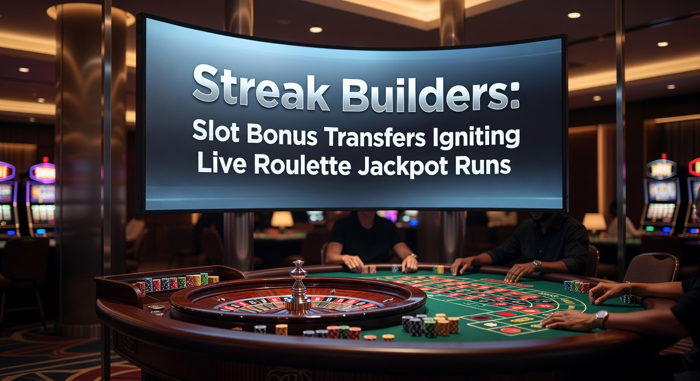 Vibrant casino screen showing slot reels exploding with bonuses transitioning to a live roulette wheel in motion, capturing the thrill of streak building across games