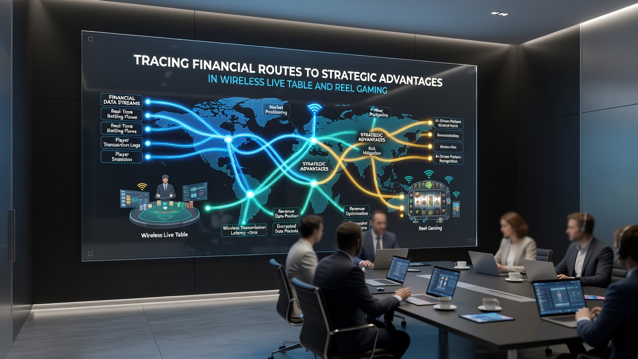Detailed view of financial transaction routes connecting live table and reel gaming systems