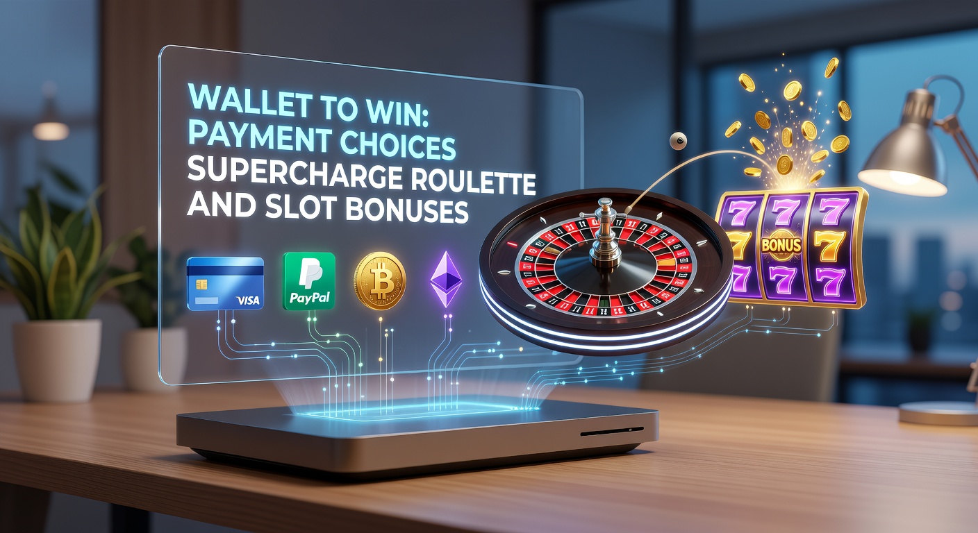 Digital wallet icons overlayed on roulette wheel and slot reels, highlighting bonus multipliers